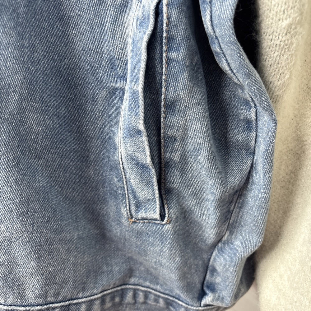 Nora Madison Jean Jacket Women's Oversized Denim Sherpa Knit Sleeves Boho XL - Picture 5 of 16